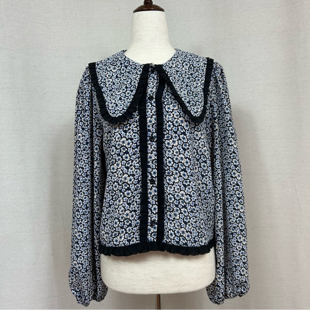 Topshop Floral Print Buttoned Sailor Collar Blouse